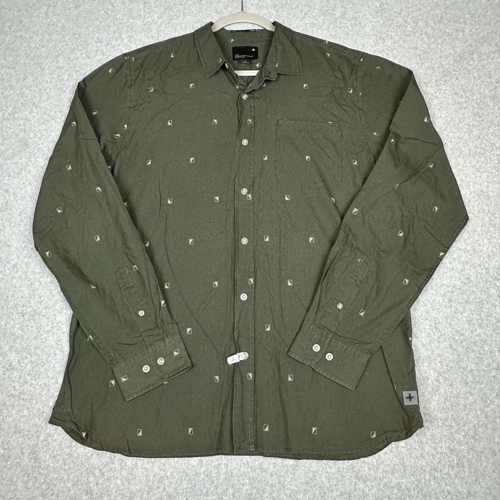 Tavik Shirt Men L Military Green Button Up Long Sleeve Geometric Grunge Gorpcore